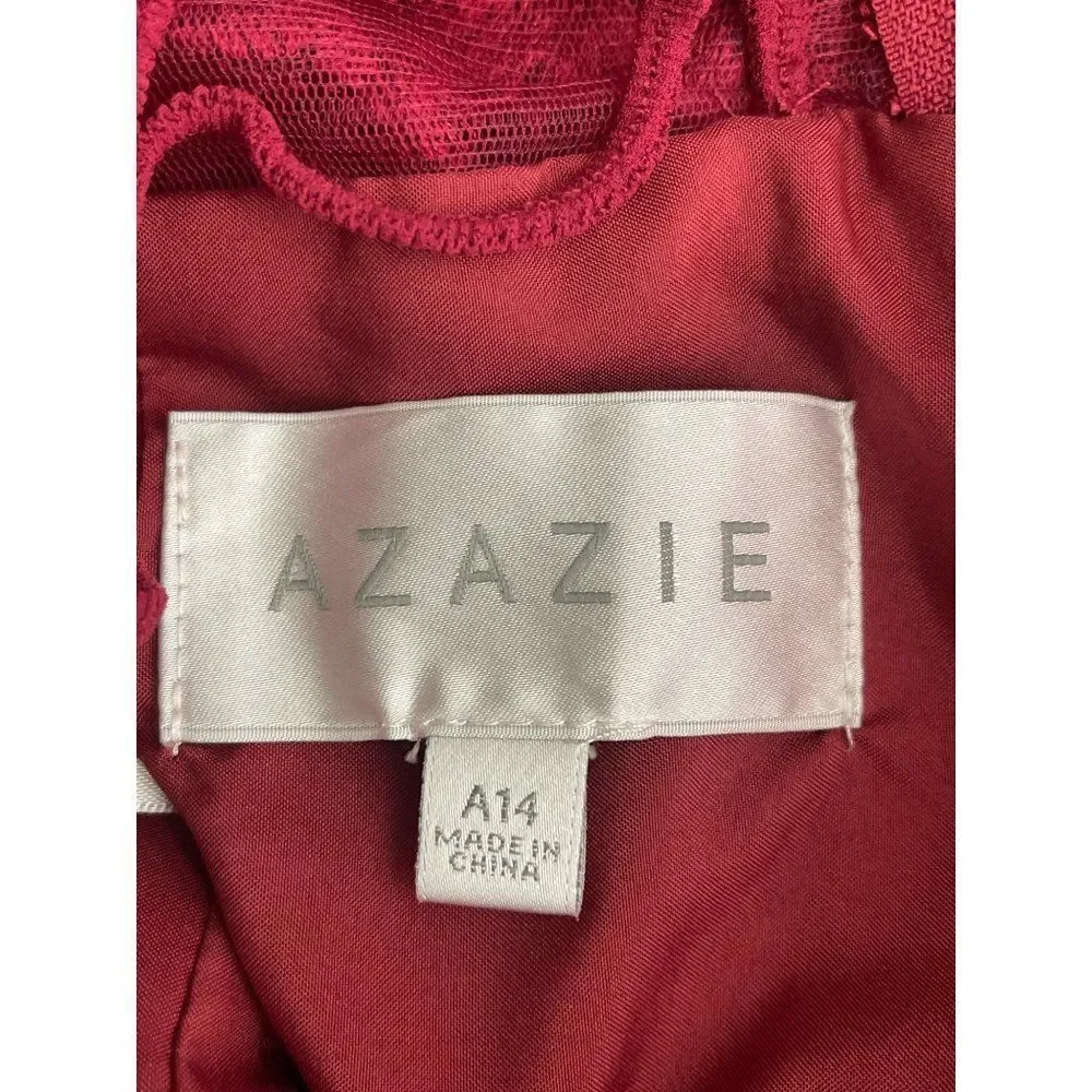 NWT Azazie Burgundy Bonnie Allure Halter Bridesmaid Dress Size 14 - Picture 15 of 16